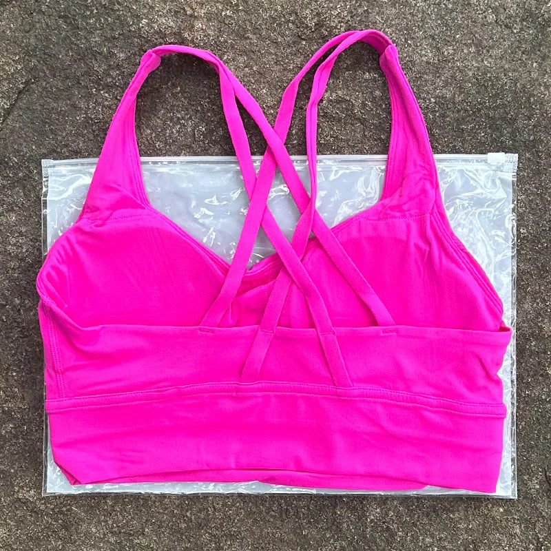 Cross-Back Sports Bra with Chest Pad