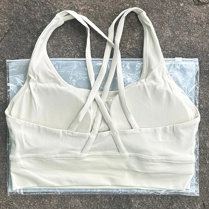 Cross-Back Sports Bra with Chest Pad