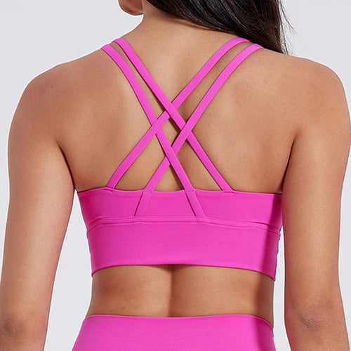 Cross-Back Sports Bra with Chest Pad