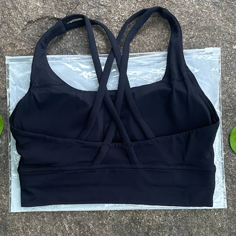 Cross-Back Sports Bra with Chest Pad
