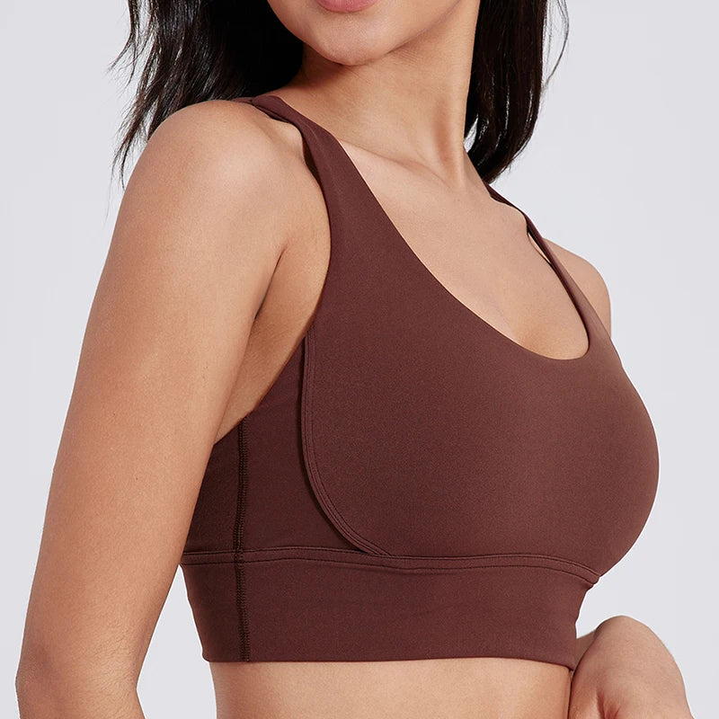 Cross-Back Sports Bra with Chest Pad
