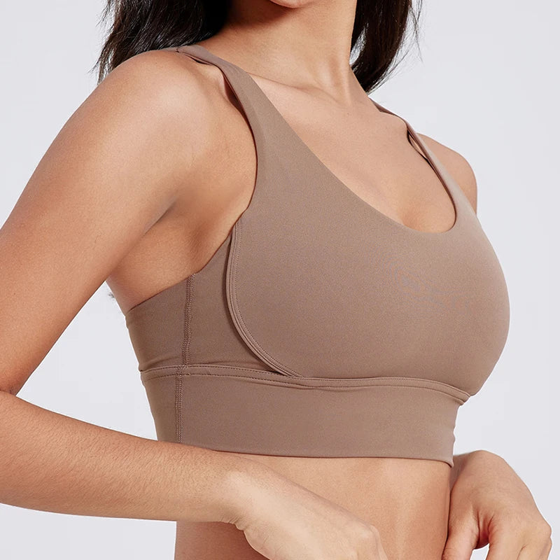 Cross-Back Sports Bra with Chest Pad