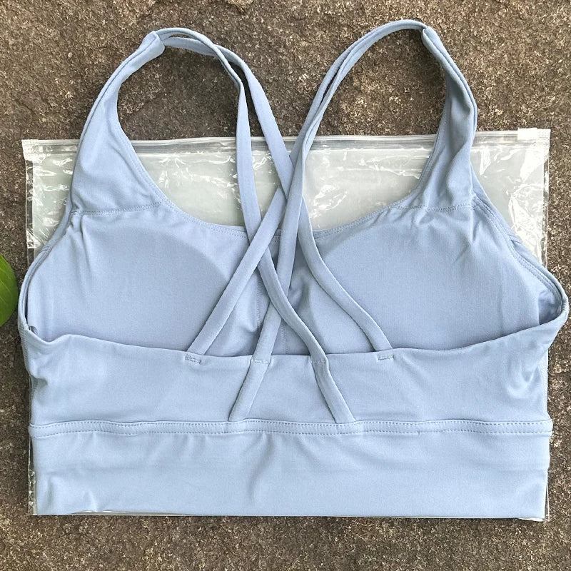 Cross-Back Sports Bra with Chest Pad