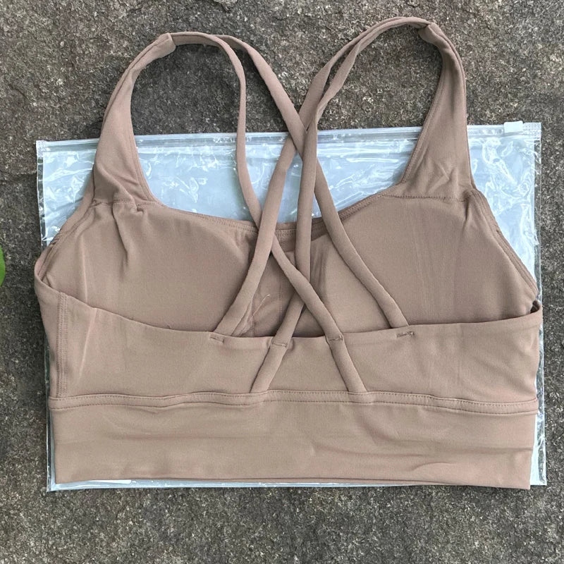 Cross-Back Sports Bra with Chest Pad