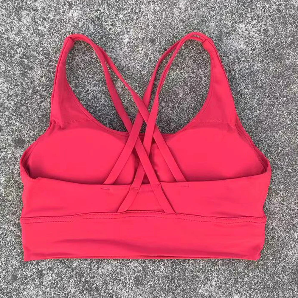 Cross-Back Sports Bra with Chest Pad