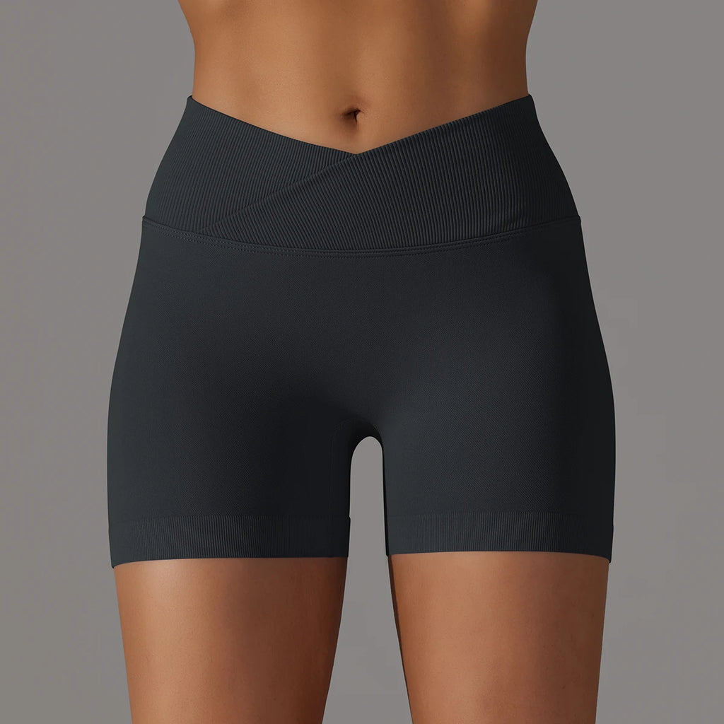 Cross-Waistband High-Waist Yoga Shorts
