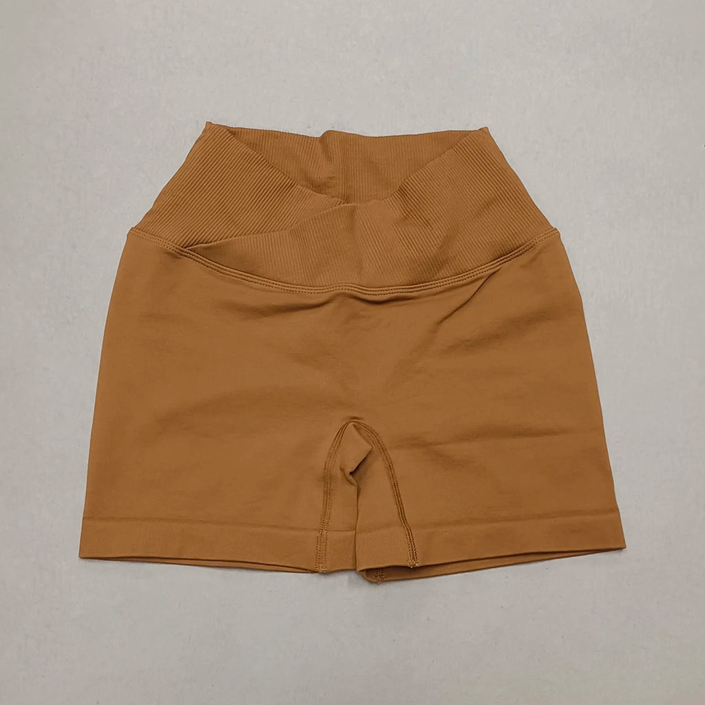 Cross-Waistband High-Waist Yoga Shorts