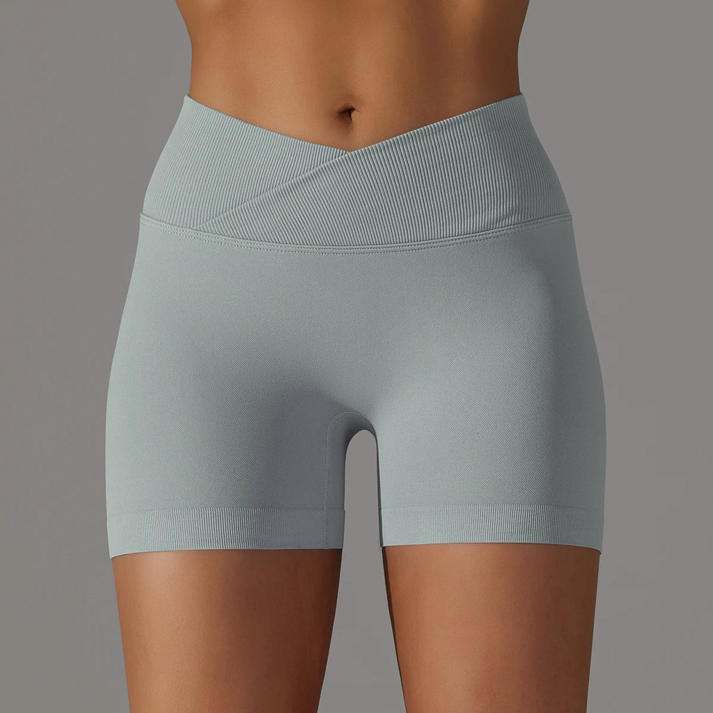 Cross-Waistband High-Waist Yoga Shorts