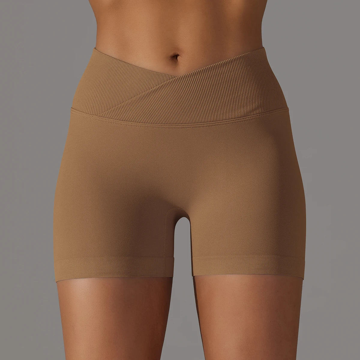 Cross-Waistband High-Waist Yoga Shorts