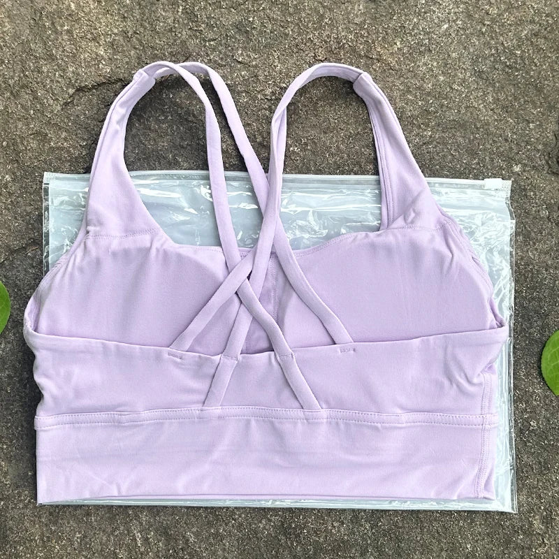Cross-Back Sports Bra with Chest Pad