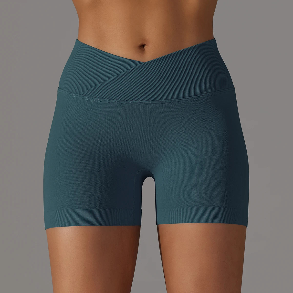 Cross-Waistband High-Waist Yoga Shorts