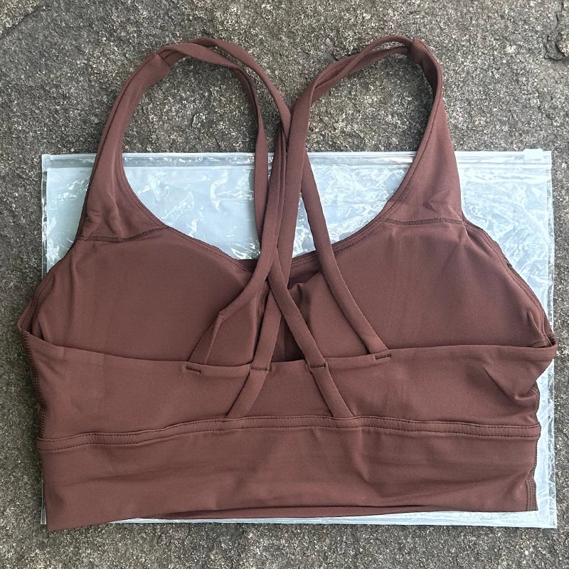 Cross-Back Sports Bra with Chest Pad