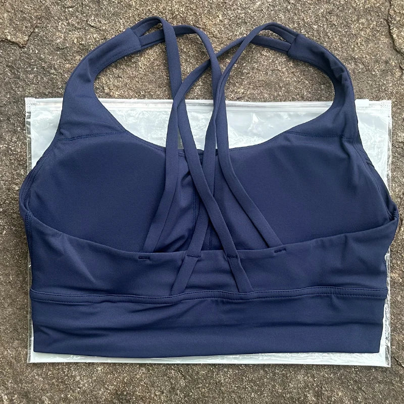 Cross-Back Sports Bra with Chest Pad