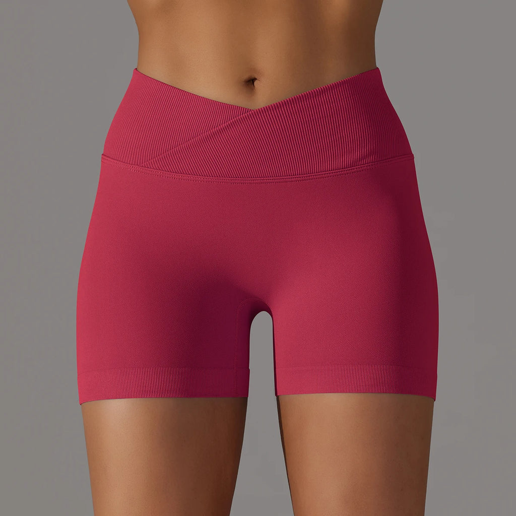 Cross-Waistband High-Waist Yoga Shorts