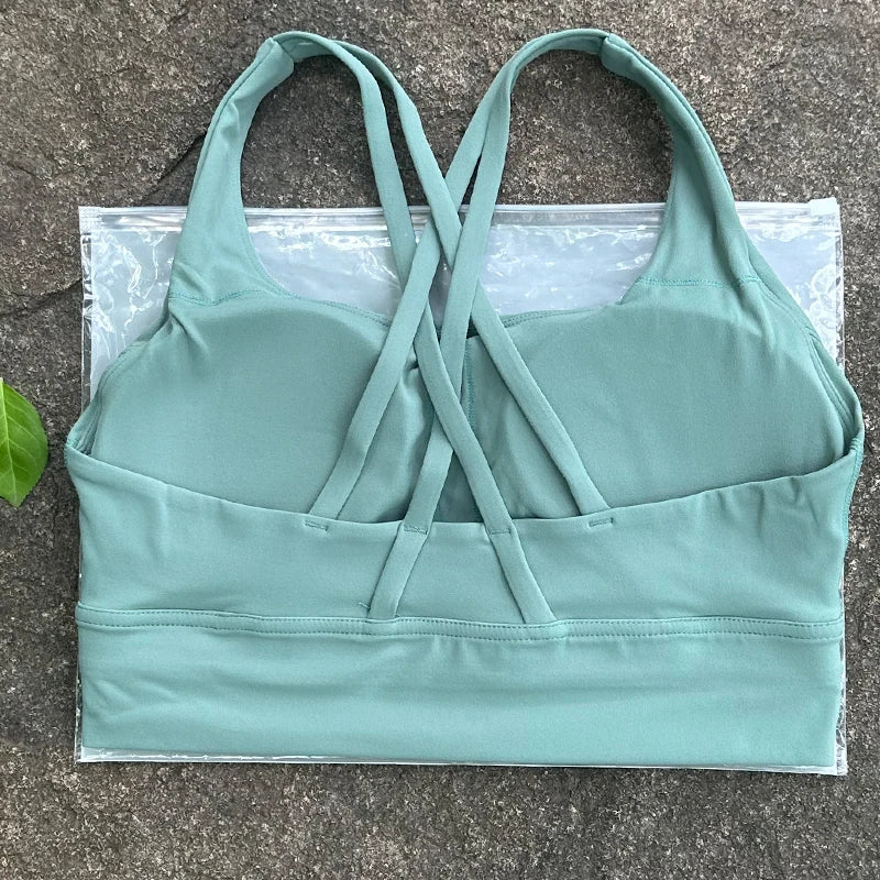 Cross-Back Sports Bra with Chest Pad