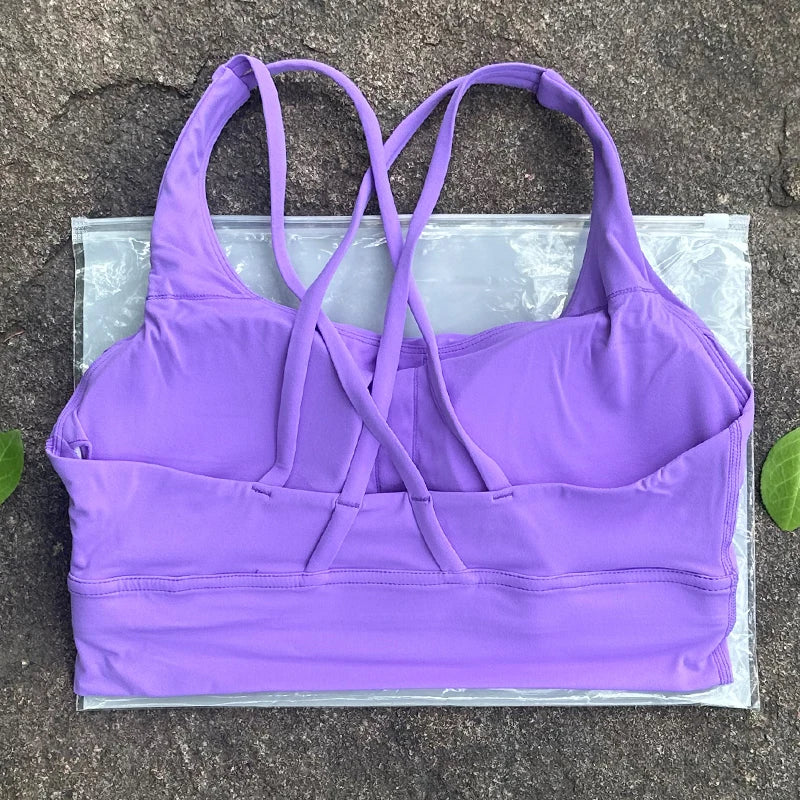 Cross-Back Sports Bra with Chest Pad