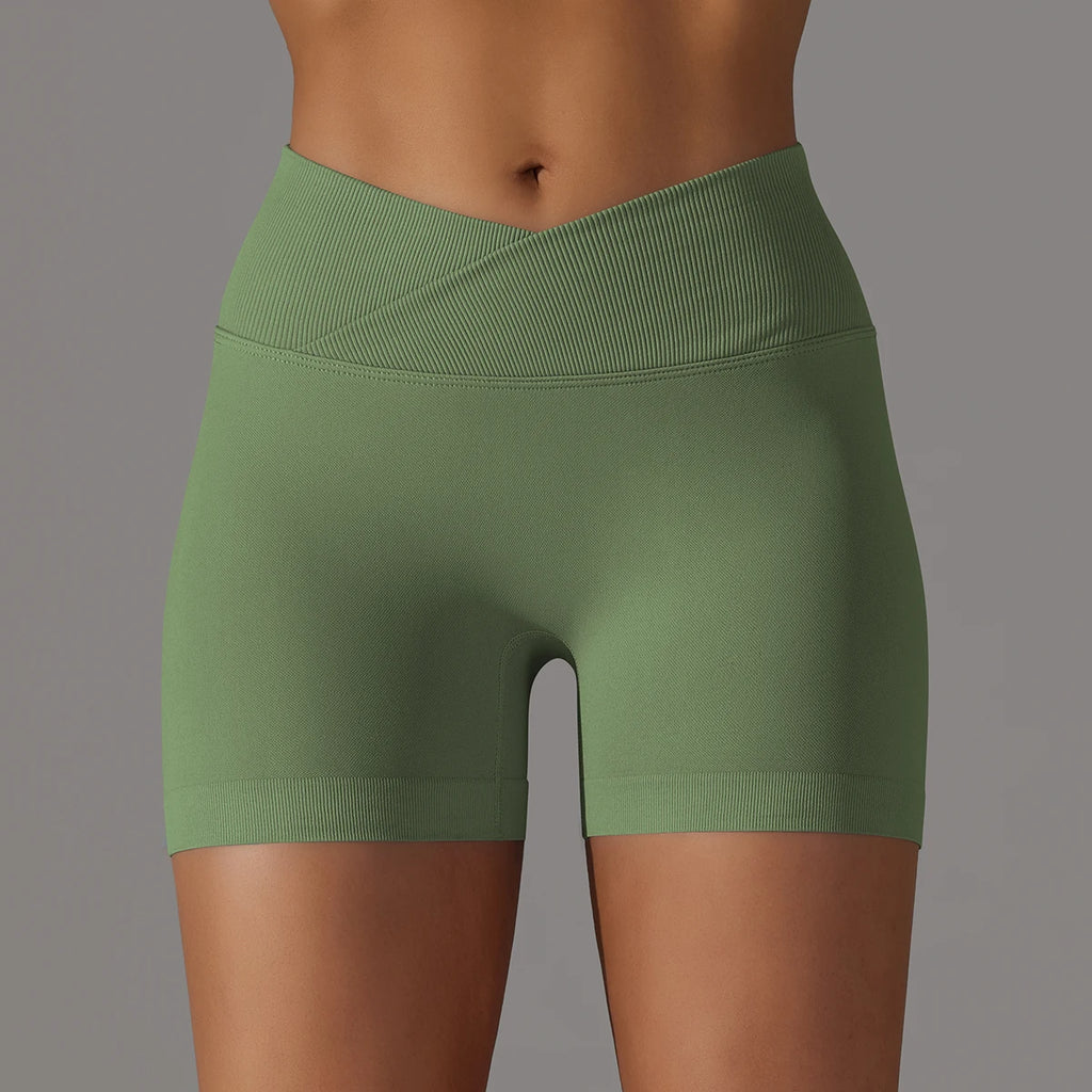 Cross-Waistband High-Waist Yoga Shorts