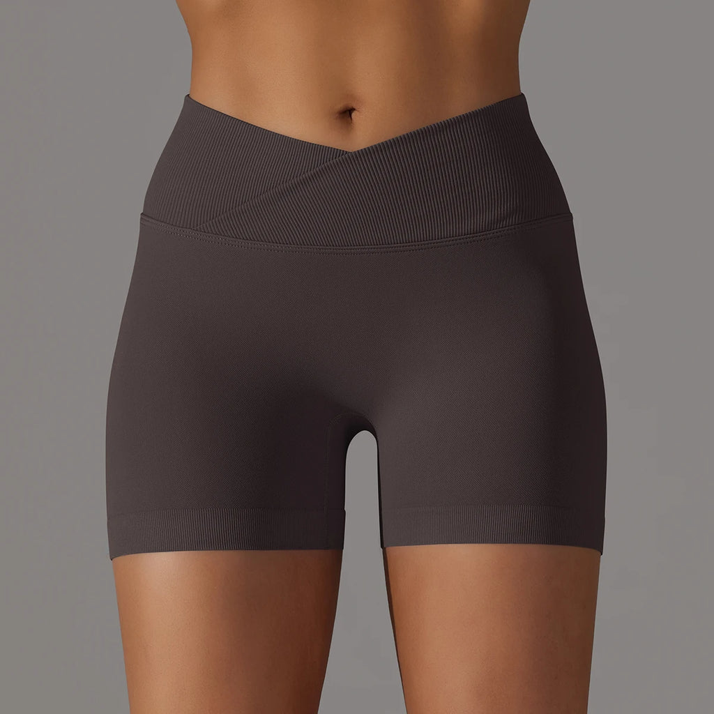 Cross-Waistband High-Waist Yoga Shorts