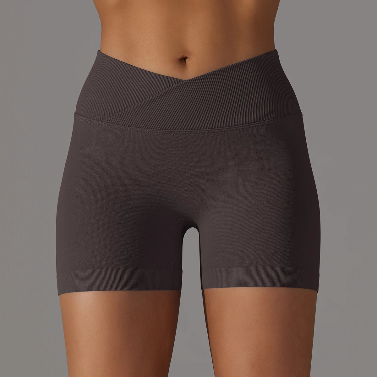 Cross-Waistband High-Waist Yoga Shorts
